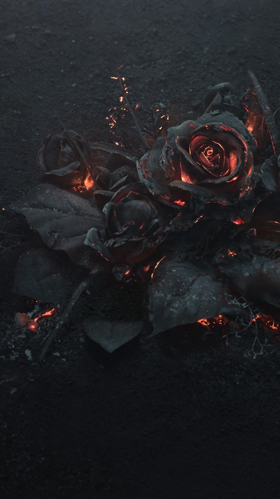 Descargar 1080x1920 Rose Ashes, Fire, Black, Dark Theme Wallpapers