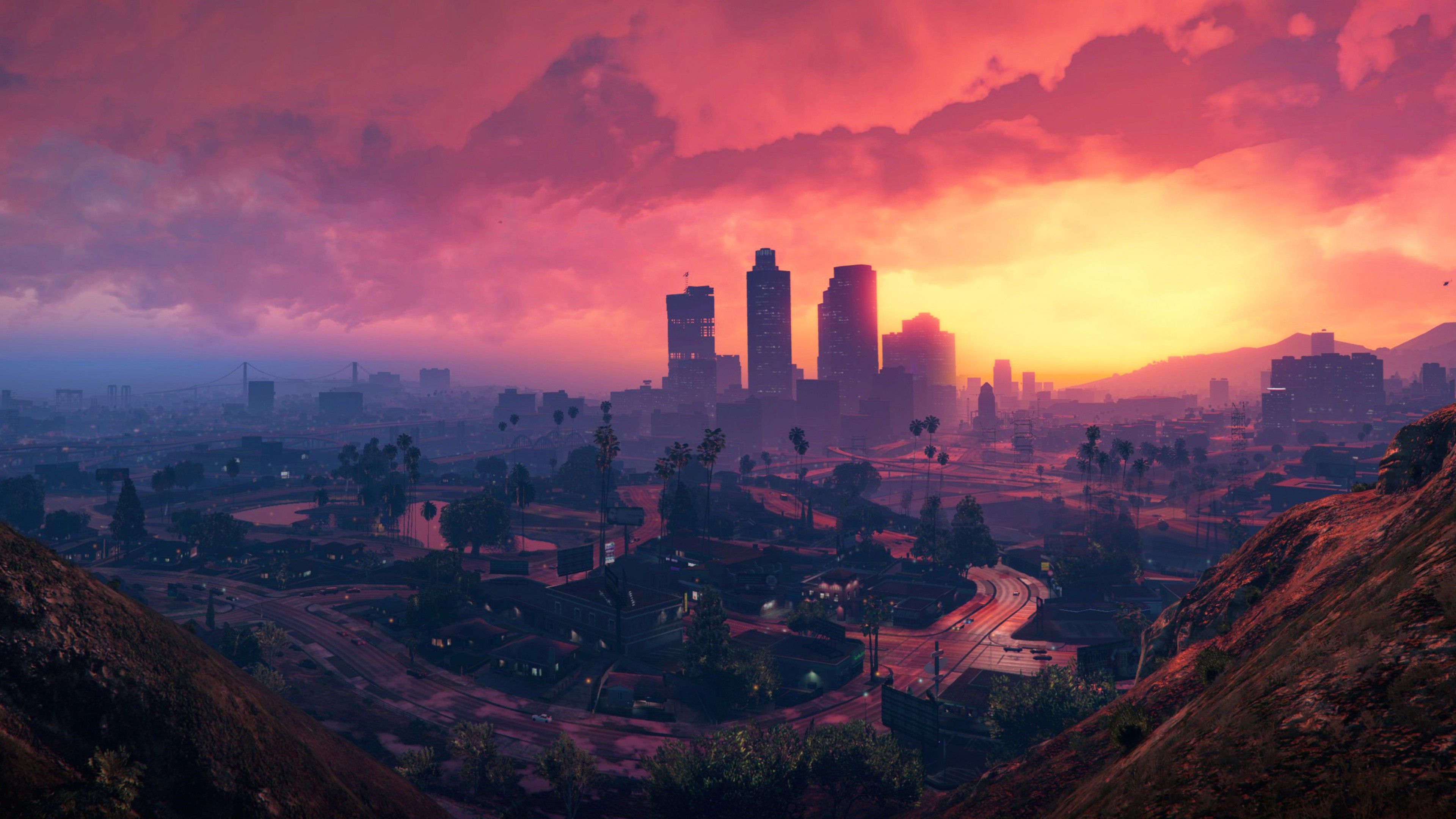 Fondo de pantalla de Grand Theft Auto V, Los Santos, Sunset, HD, 4K, Juegos, # 8210