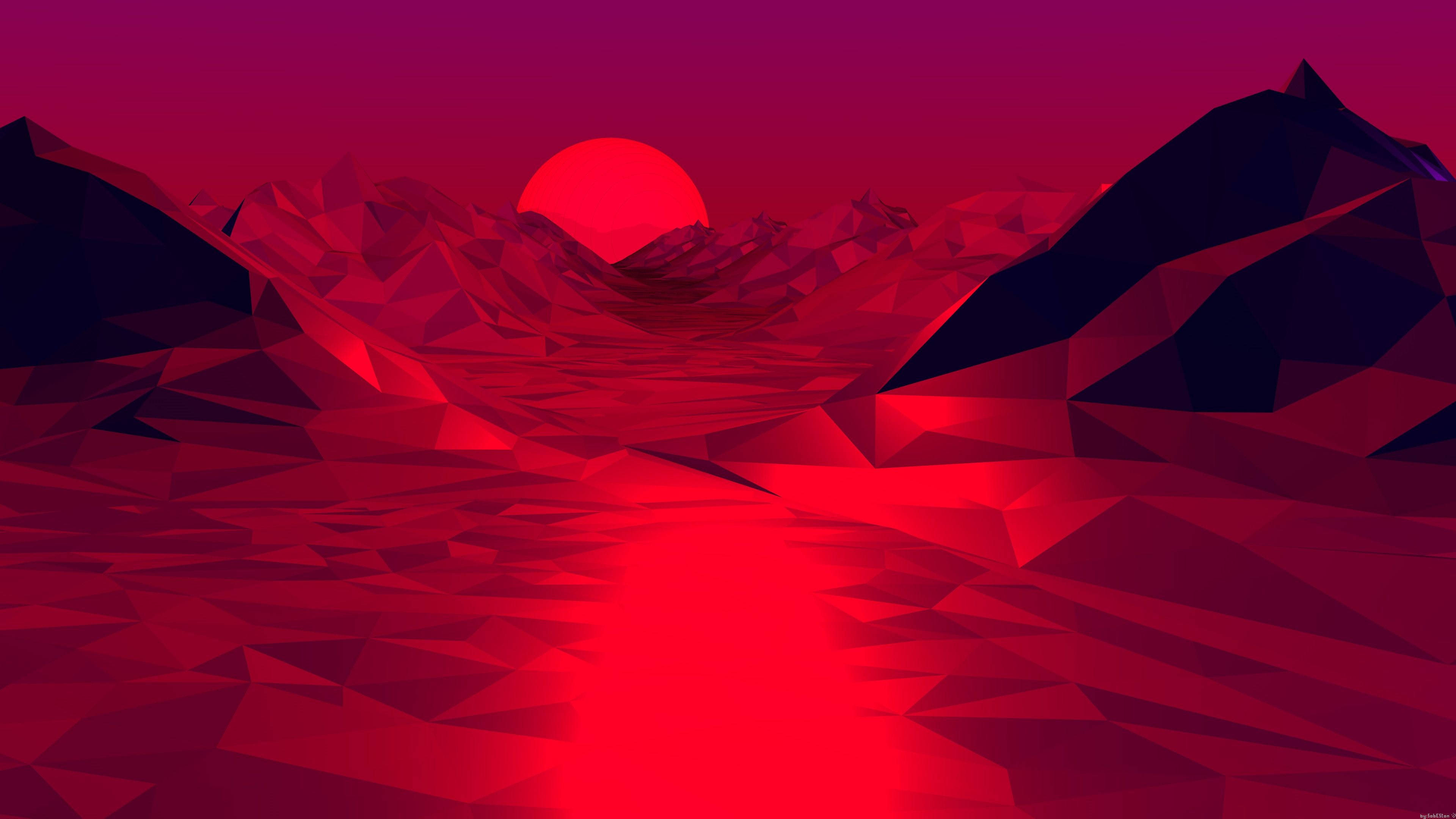 Low Poly Red 3d Abstract 4k, HD Abstract, 4k Wallpapers, Images