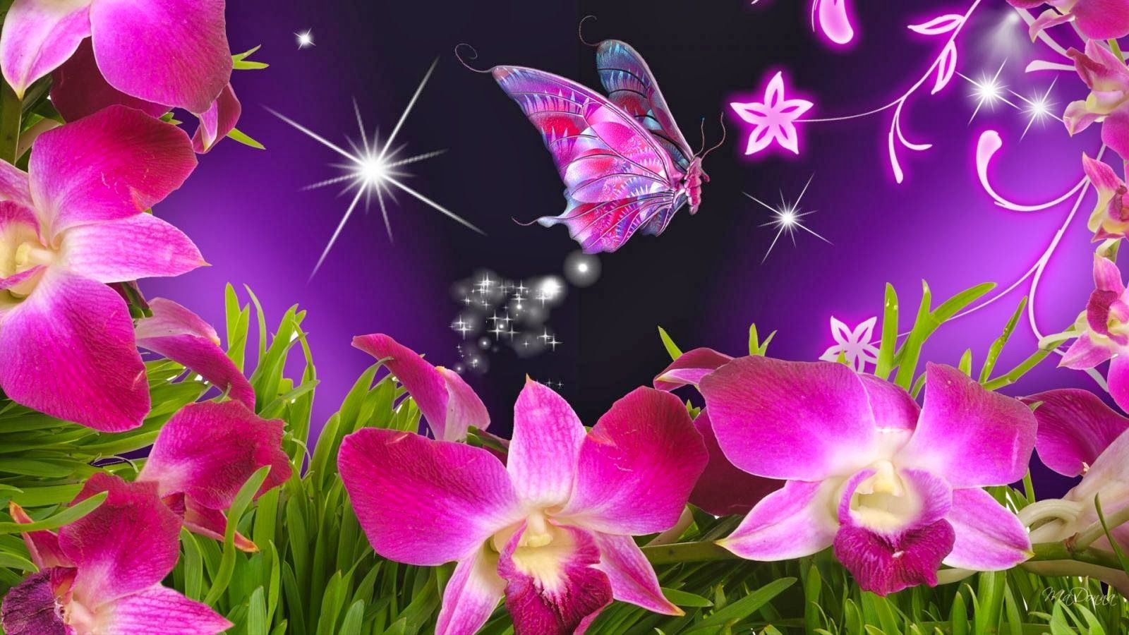 Fondo de pantalla de flores y mariposas | Hermosas flores y