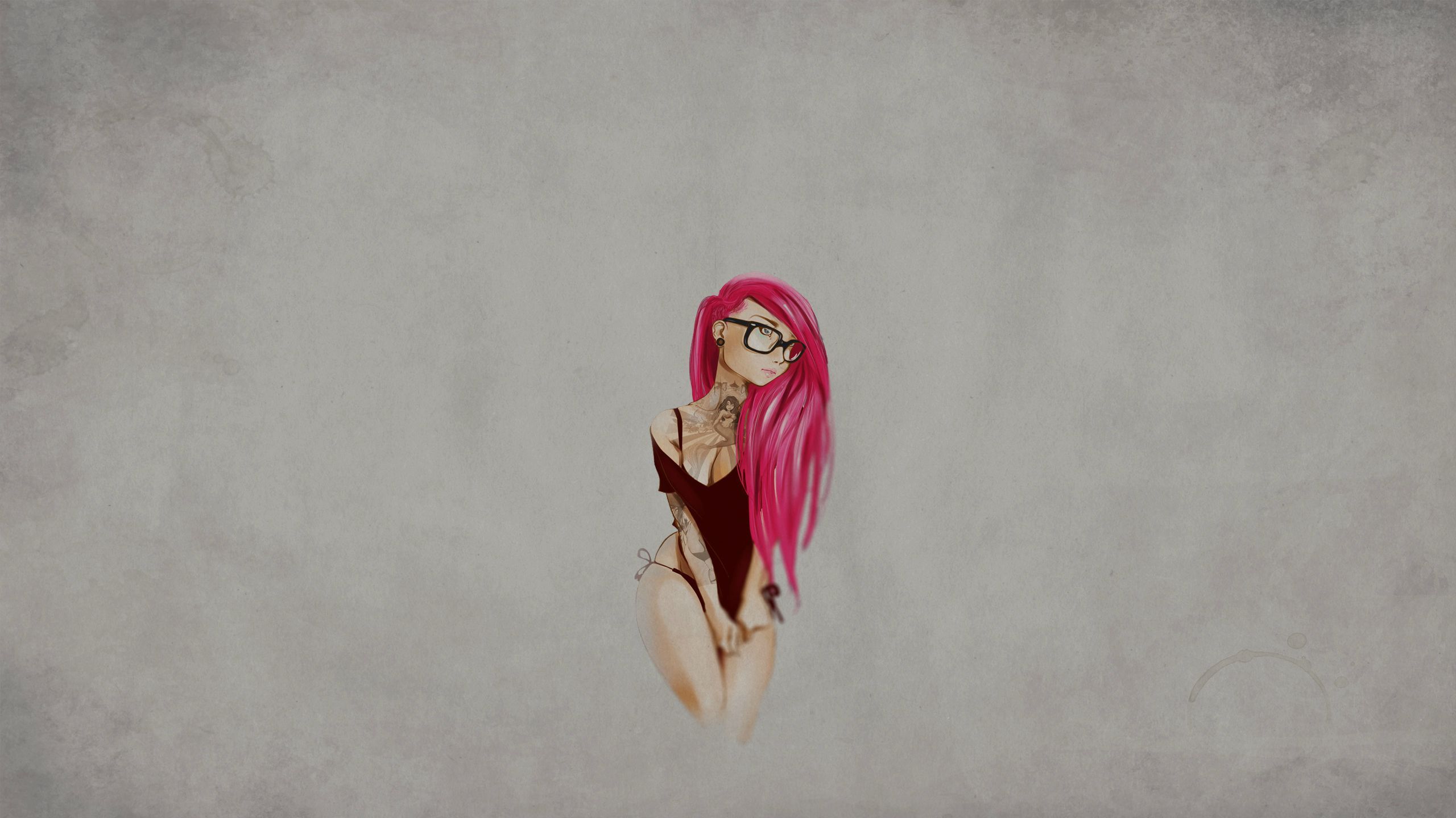 linda chica con tatuajes, gafas y cabello rosado [2560x1440]: fondos de pantalla