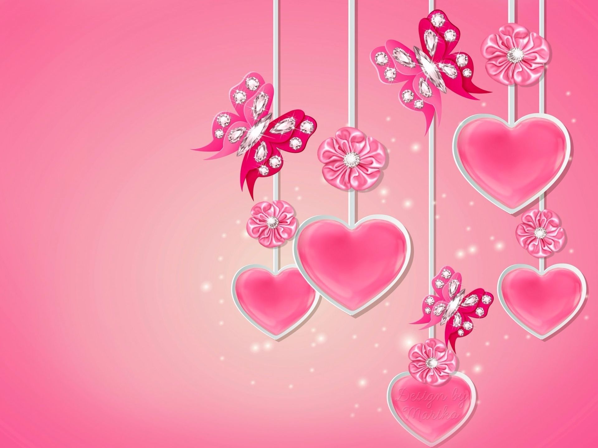 Pink Hearts Butterflys Flowers fondos de pantalla | Corazones Rosados Mariposas