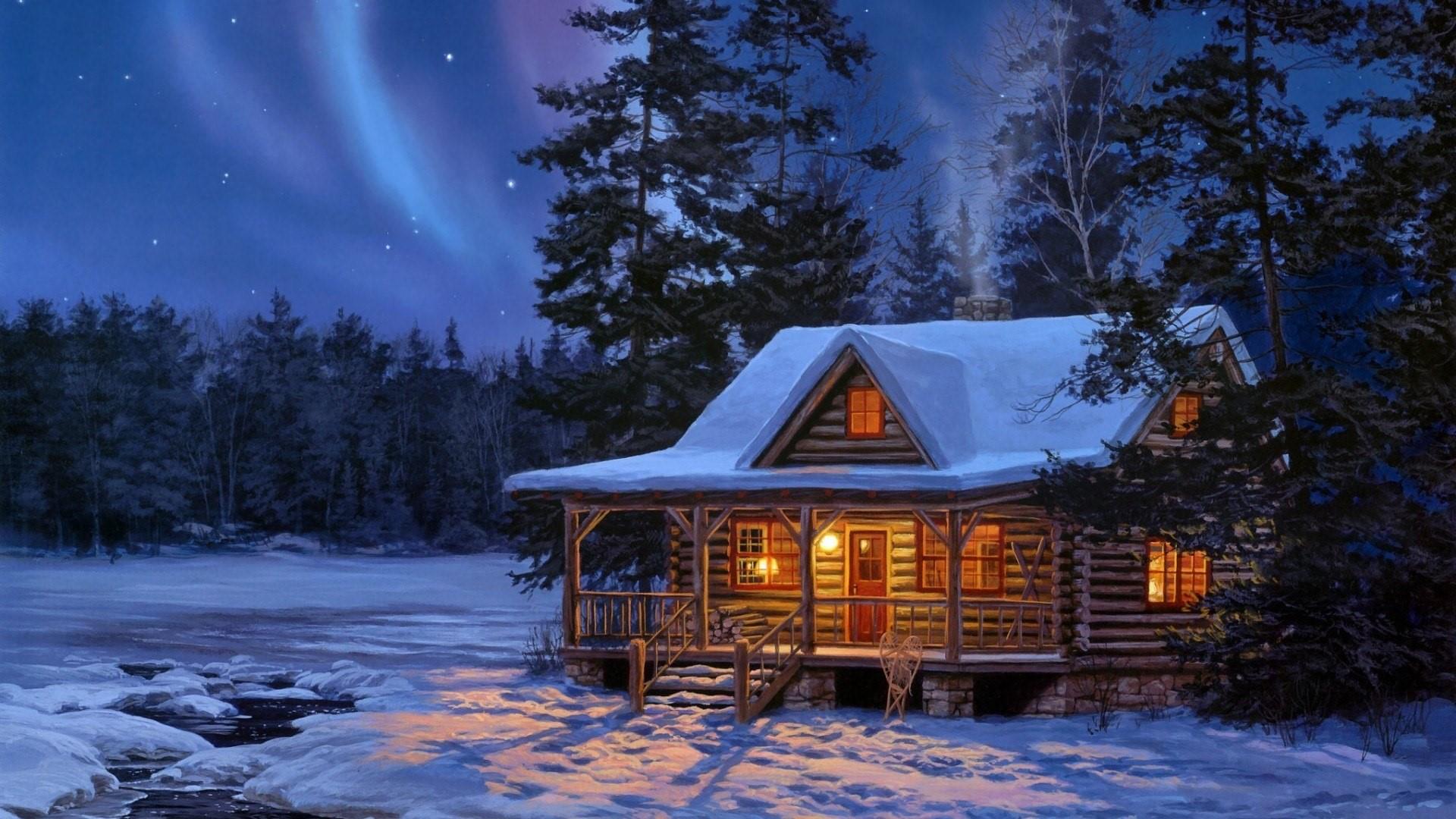 65+ Log Cabin Winter Wallpapers - Descargar